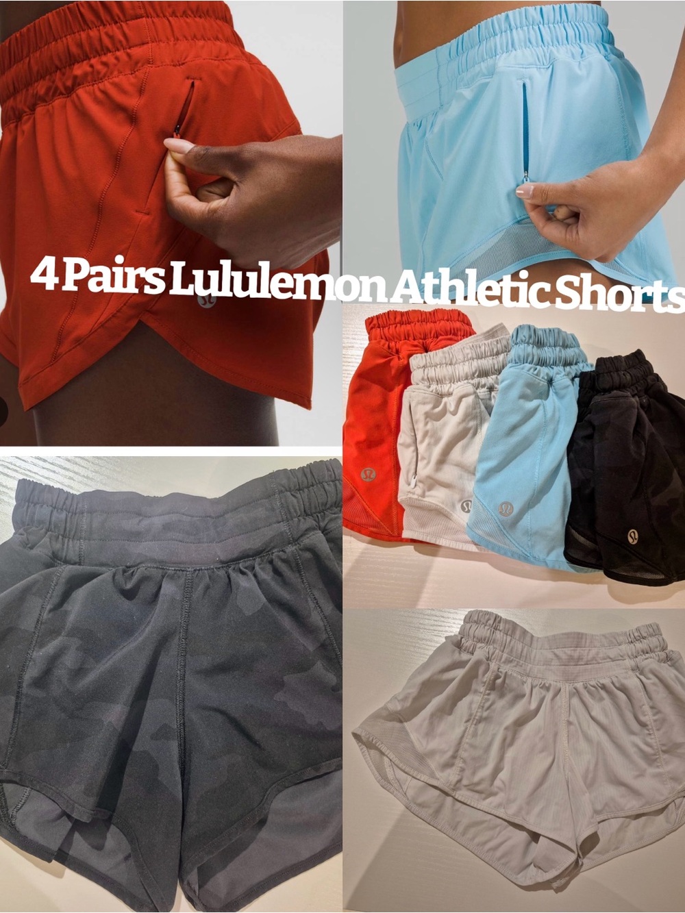 Bundle of LULULEMON (4) Pairs of Women'sz Athletic Shorts with Zipper Pocket
